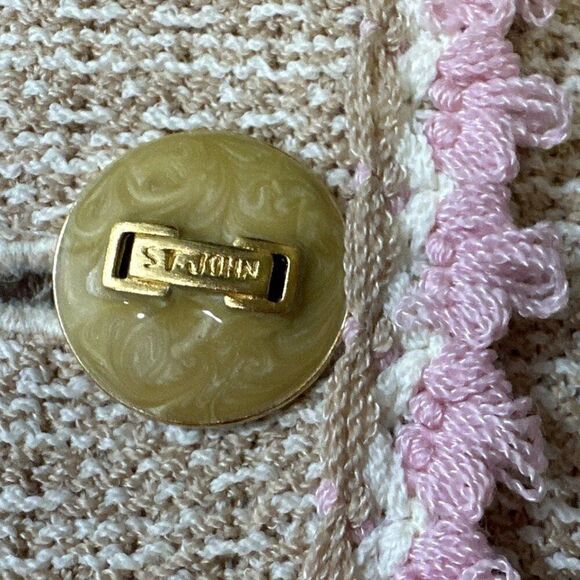 St. John Collection Knit Suit Set Beige Pink Tweed Blazer Jacket Skirt SZ 12 - Picture 11 of 16